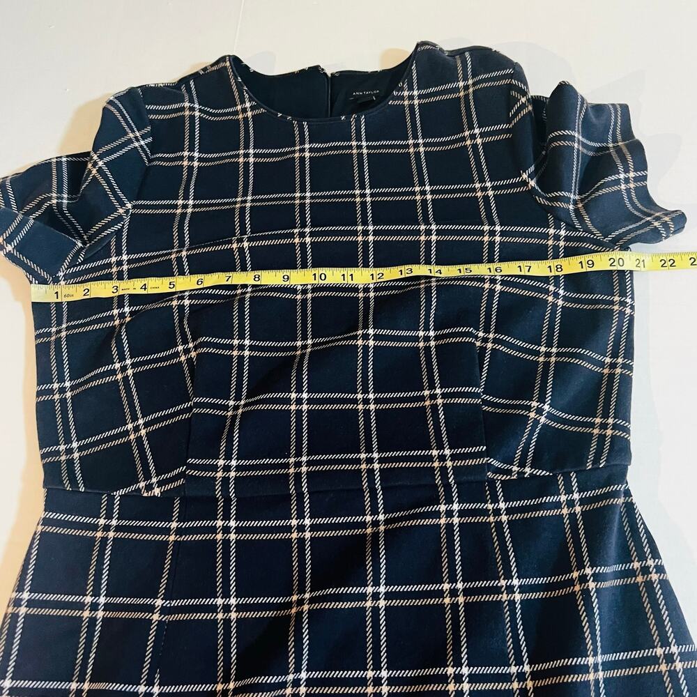 Ann Taylor Windowpane Short Sleeve Sheath Dress Size 14 Blue Multi - Picture 6 of 8